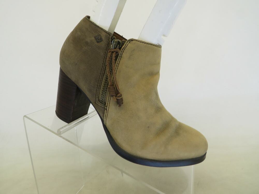 Sperry Top Sider Womens Brown Leather Zip Ankle Fashion Boots Bootie Size 6.5 M